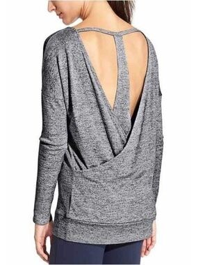 Athleta Women's Heather Grey Pose Layered Pullover Open Back (XXS)